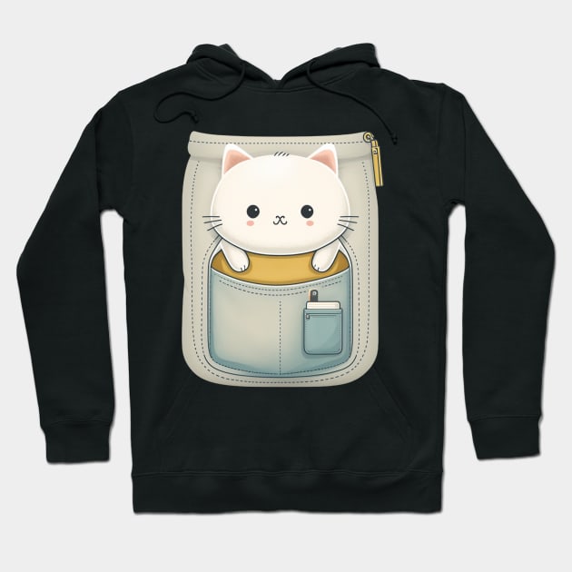 White Pocket Cat Hoodie by UnrealArtDude